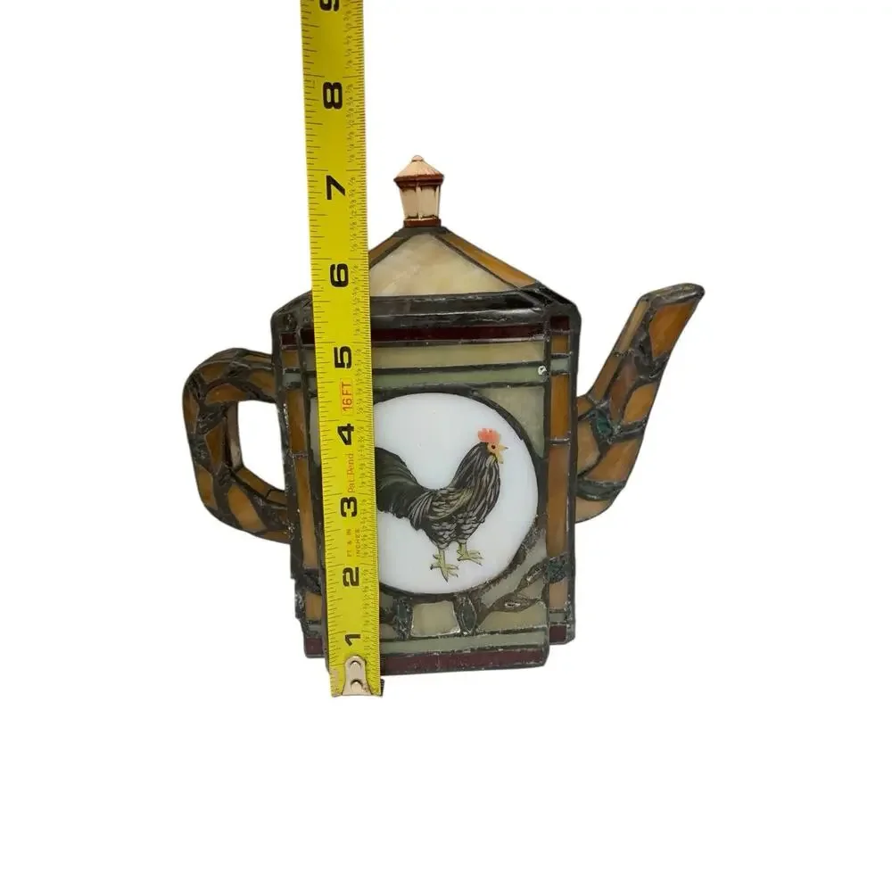 Vintage Tiffany Style Stained‎ Glass Rooster Teapot Lamp Farmhouse Art Deco